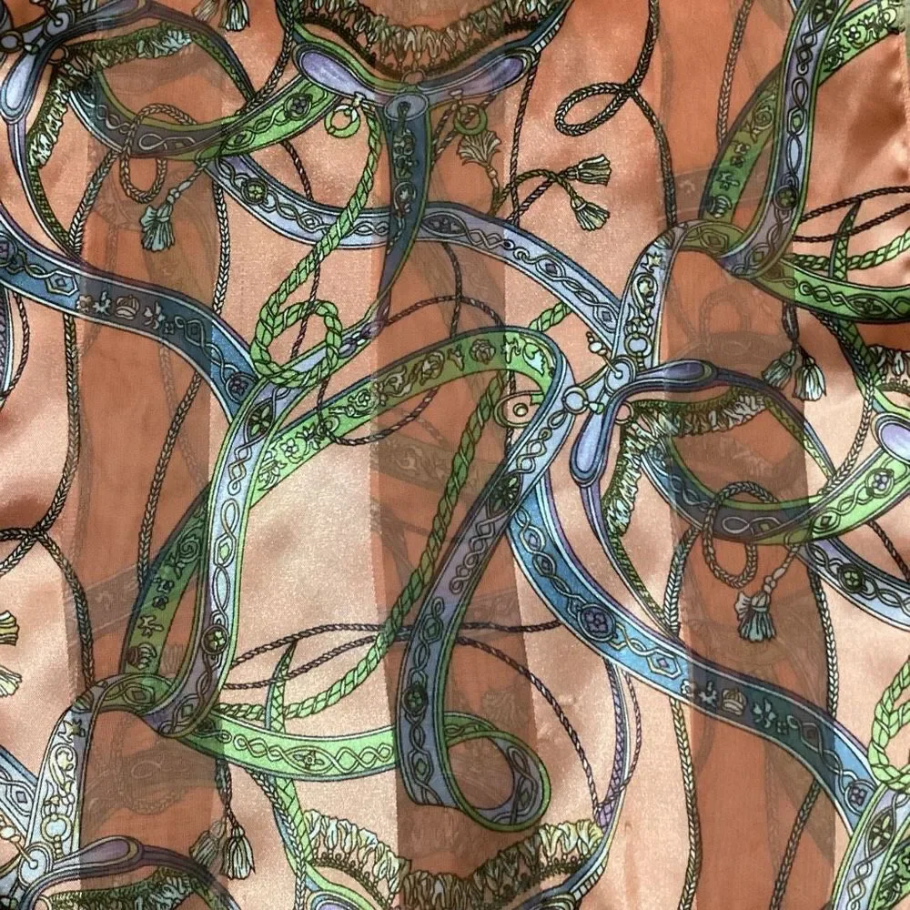 Vintage Orange Green Blue & White Ribbon & Rope Patterned Striped Silk Scarf